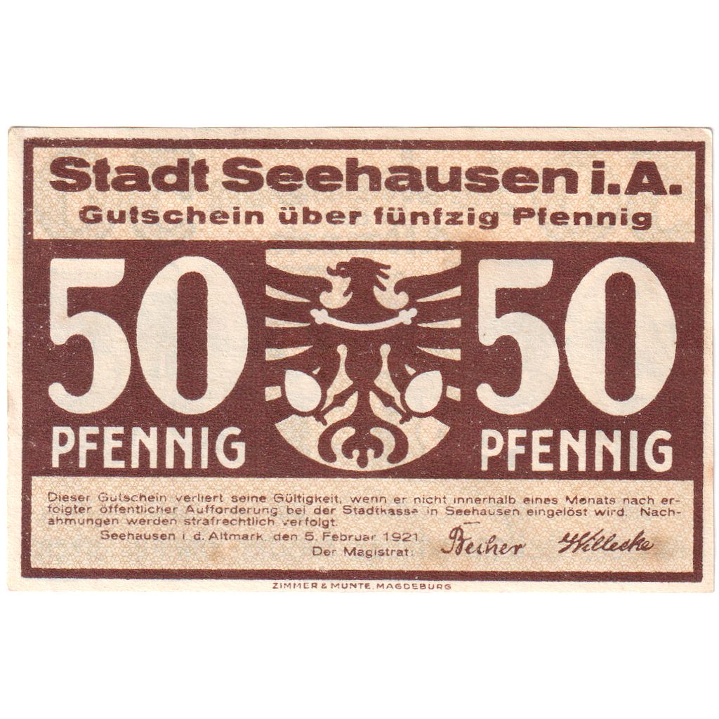 Germany, Seehausen i Altmark, 50 Pfennig, 1921-02-05, UNC(63)