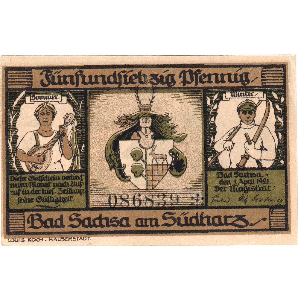 Germany, Bad Sachsa am Sudharz, 75 Pfennig, 1921-04-01, UNC(63)