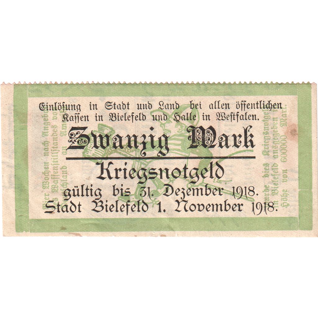 Germany, Bielefeld, 20 Mark, 1918-11-01, AU