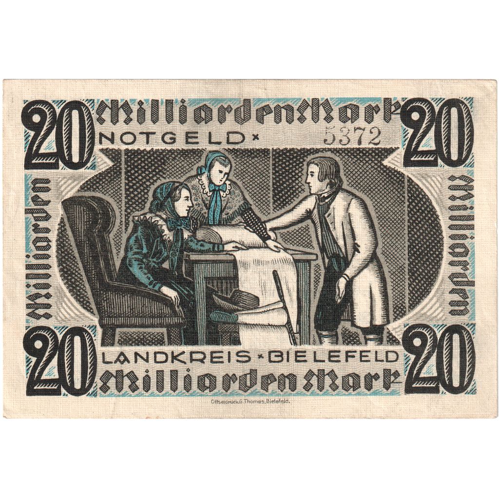 Germany, Bielefeld, 20 Milliarden Mark, 1923-10-25, AU(55-58)