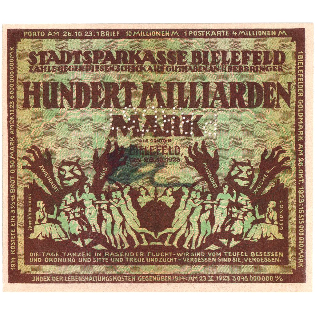 Germany, Bielefeld, 100 Milliarden Mark, 1923-02-15, EF, Grabowski:88