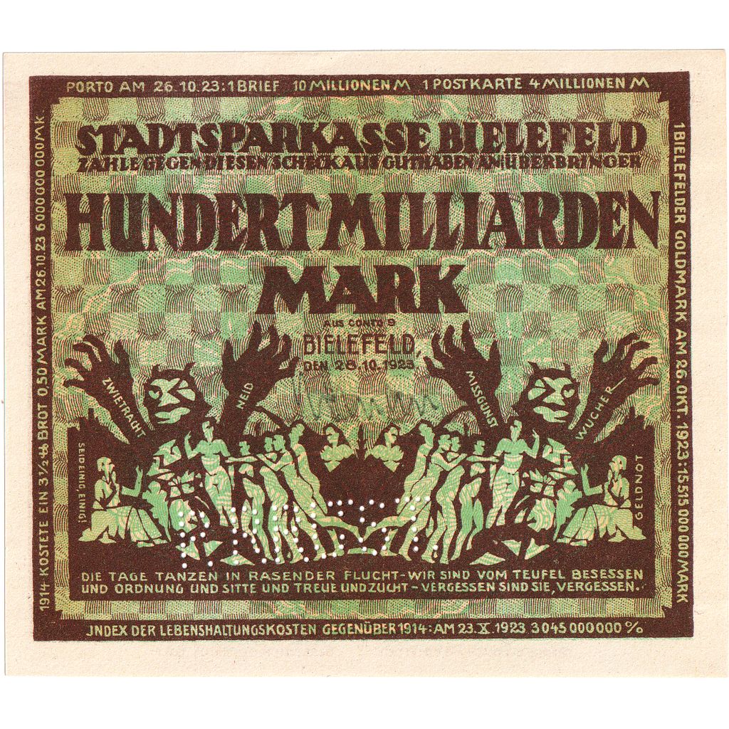 Germany, Bielefeld, 100 Milliarden Mark, 1923-02-15, UNC(63), Grabowski:88