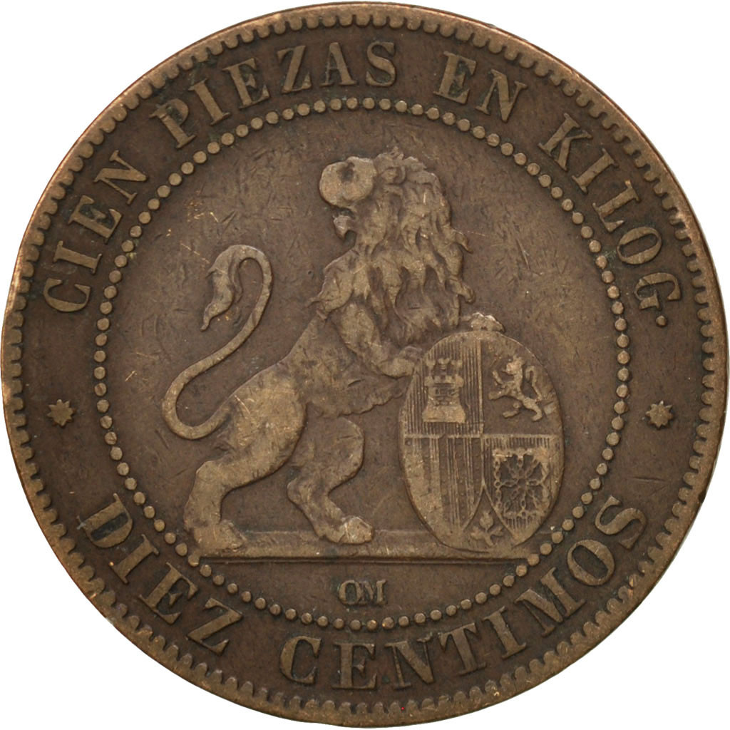 Coin, Spain, Provisional Government, 10 Centimos, 1870, , Copper
