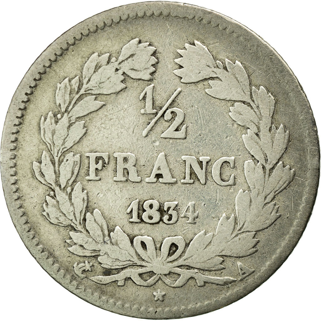 Coin, France, Louis-Philippe, 1/2 Franc, 1834, Paris, , Silver