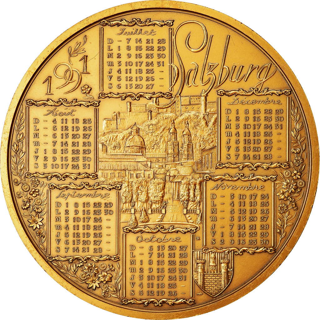 France, Medal, Calendrier, Mozart, Salzburg, 1991, Rodier, , Bronze