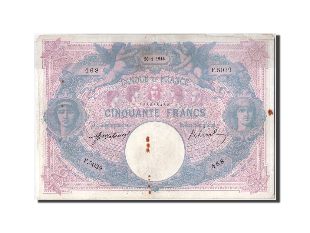Banknote, France, 50 Francs, 50 F 1889-1927 ''Bleu et Rose'', 1914, 1914-01-20