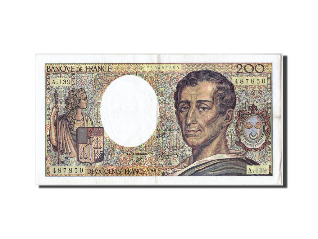 Banknote, France, 200 Francs, 200 F 1981-1994 ''Montesquieu'', 1992, EF(40-45)