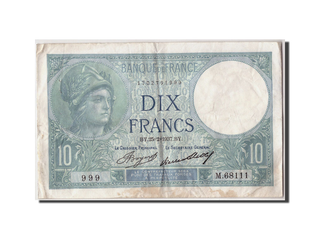 Banknote, France, 10 Francs, 10 F 1916-1942 ''Minerve'', 1937, 1937-02-25