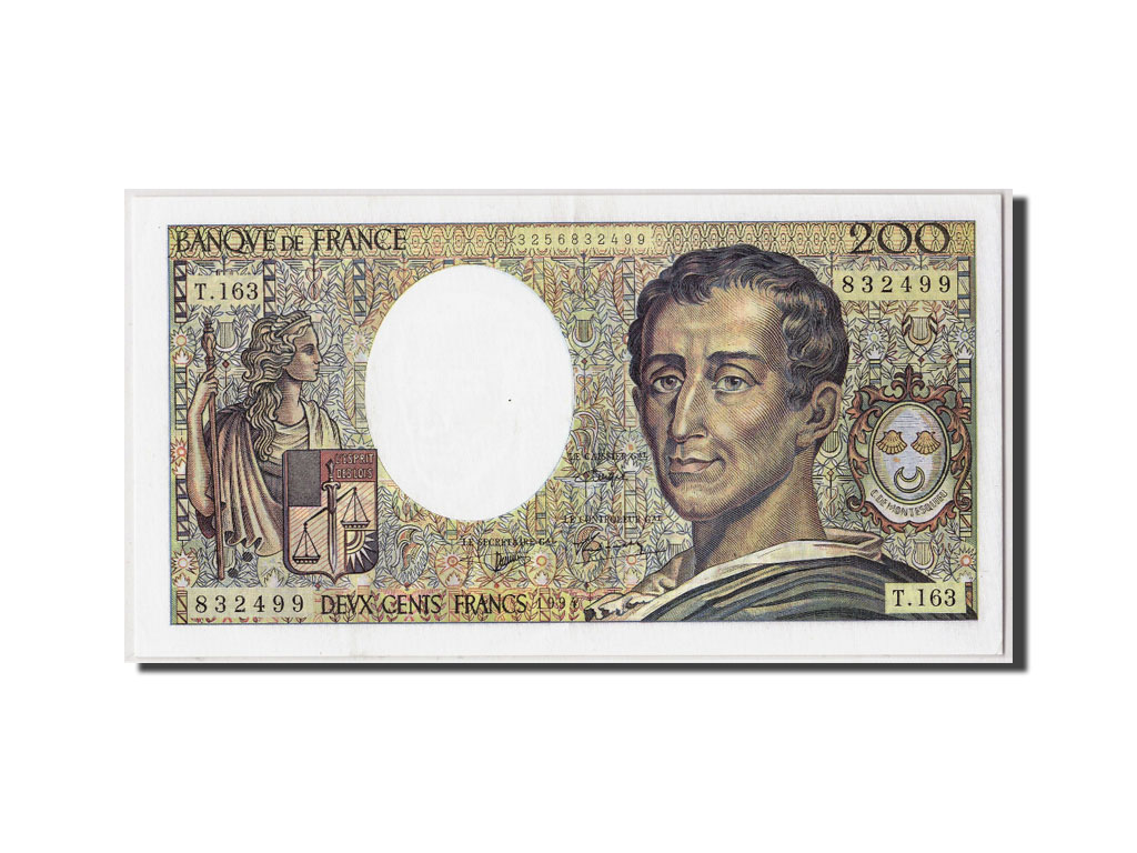 Banknote, France, 200 Francs, 200 F 1981-1994 ''Montesquieu'', 1994, AU(55-58)
