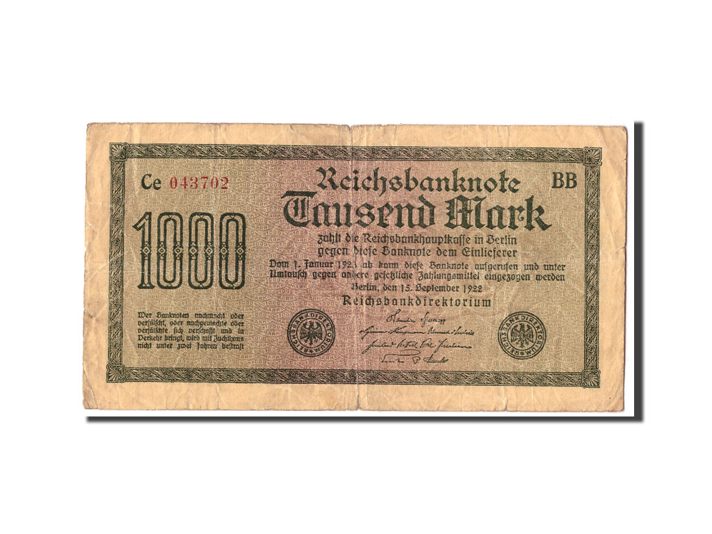 Billete, 1000 Mark, 1922, Alemania, KM:76b, 1922-09-15, RC