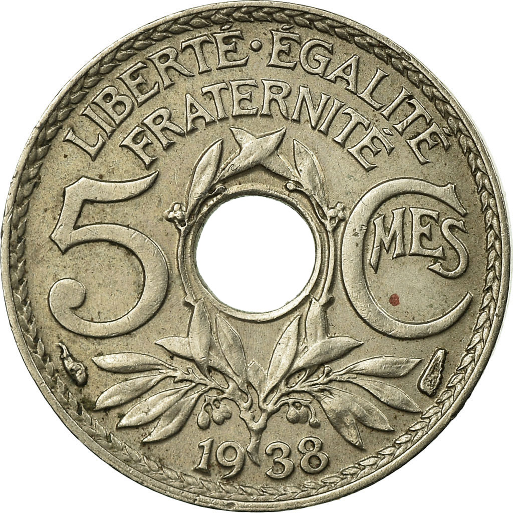 Moneda, Francia, Lindauer, 5 Centimes, 1938, MBC, Cobre - níquel, KM:875