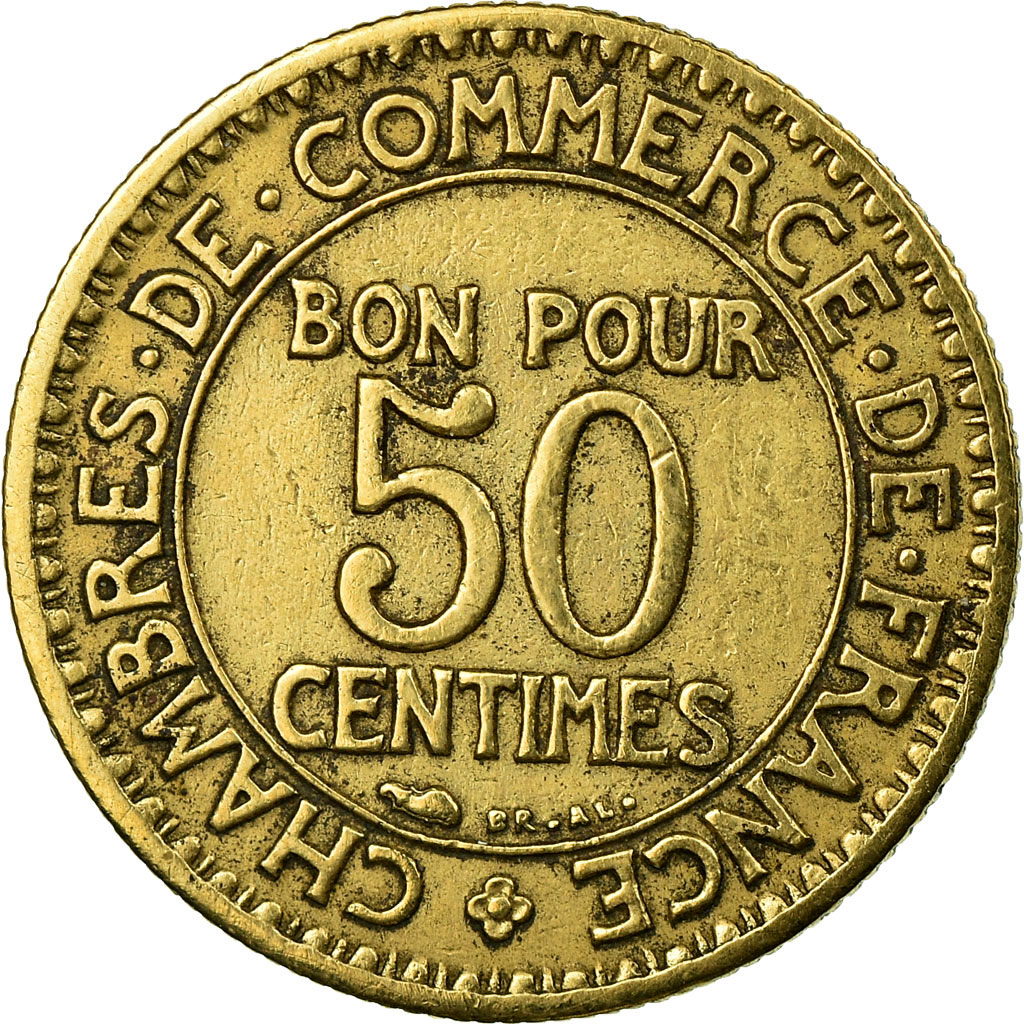 Moneda, Francia, Chambre de commerce, 50 Centimes, 1924, BC+, Aluminio - bronce