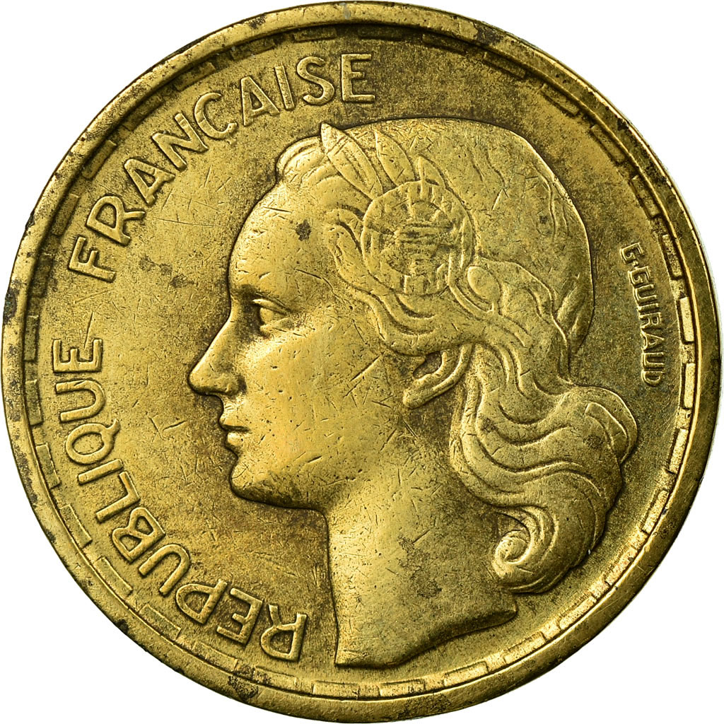 Moneda, Francia, Guiraud, 10 Francs, 1950, Beaumont - Le Roger, BC+, Aluminio -