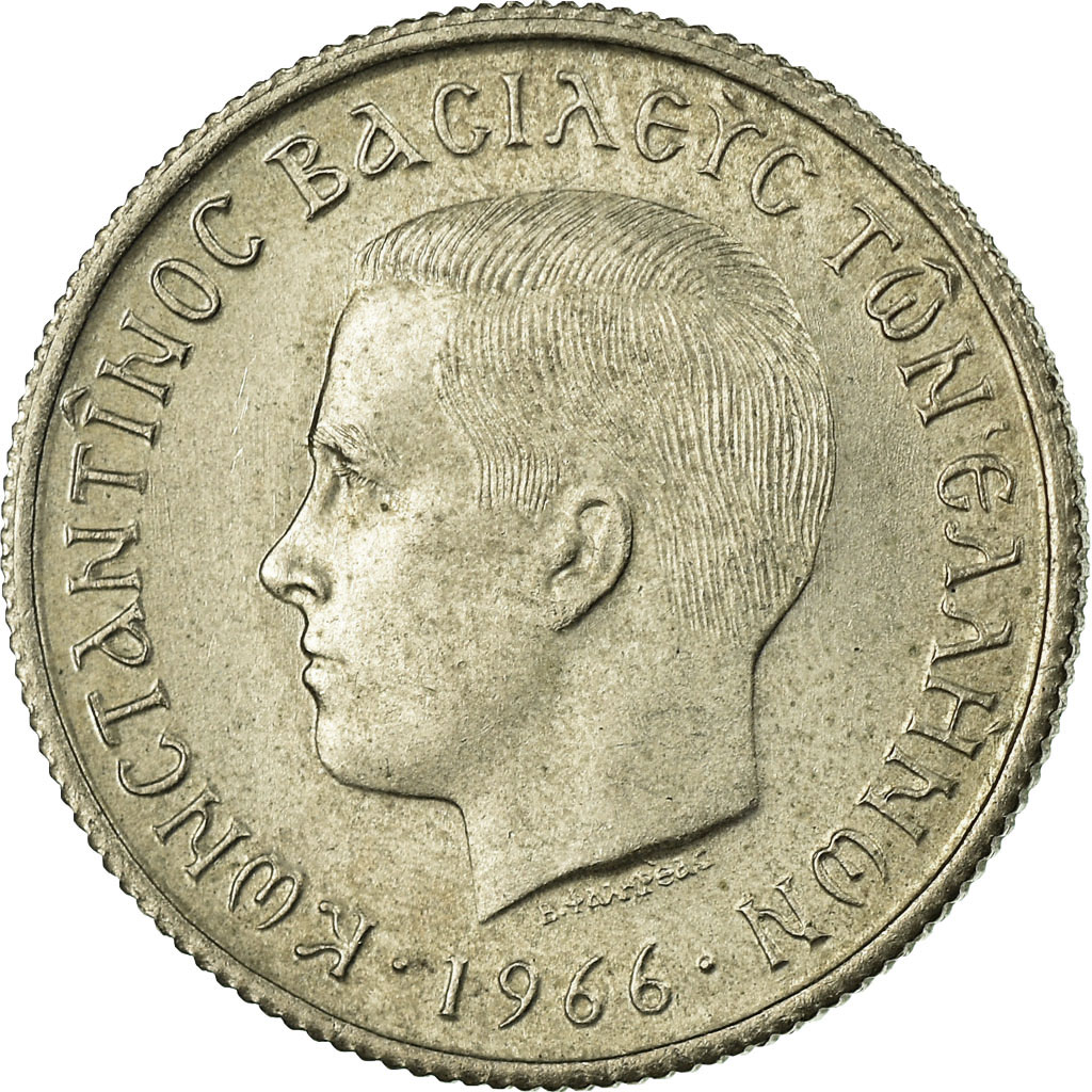 Moneda, Grecia, Constantine II, 50 Lepta, 1966, MBC+, Cobre - níquel, KM:88