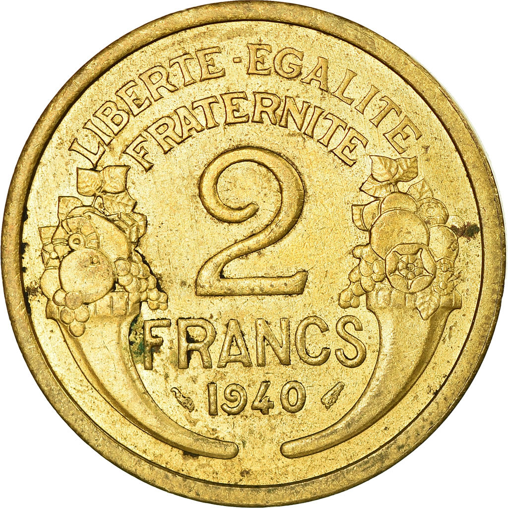Moneda, Francia, Morlon, 2 Francs, 1940, MBC, Aluminio - bronce, KM:886