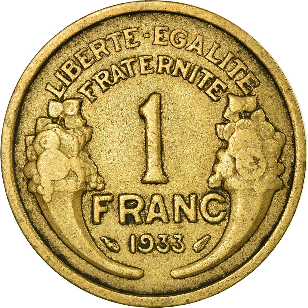 Moneda, Francia, Morlon, Franc, 1933, MBC, Aluminio - bronce, KM:885