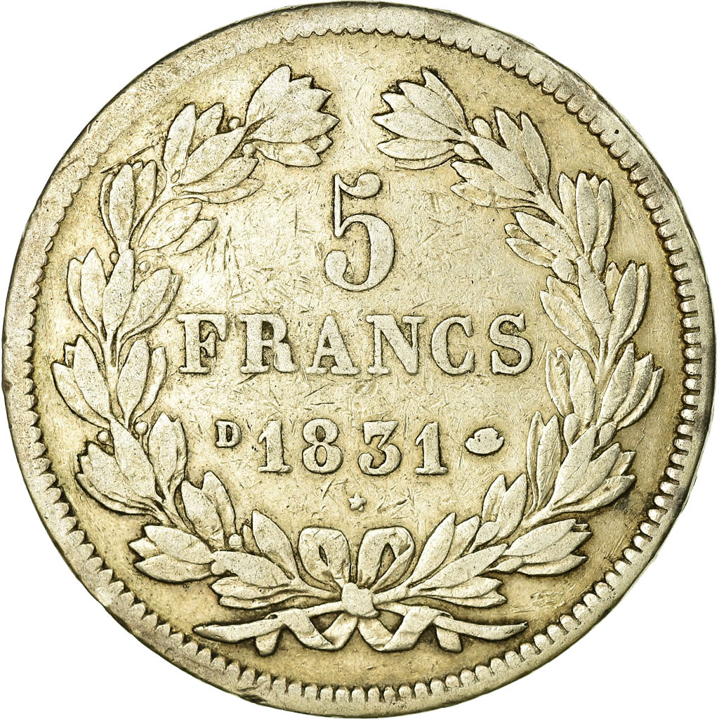 France, 5 Francs, Louis-Philippe, 1831, Lyon, Silver, EF(40-45), Gadoury:677a