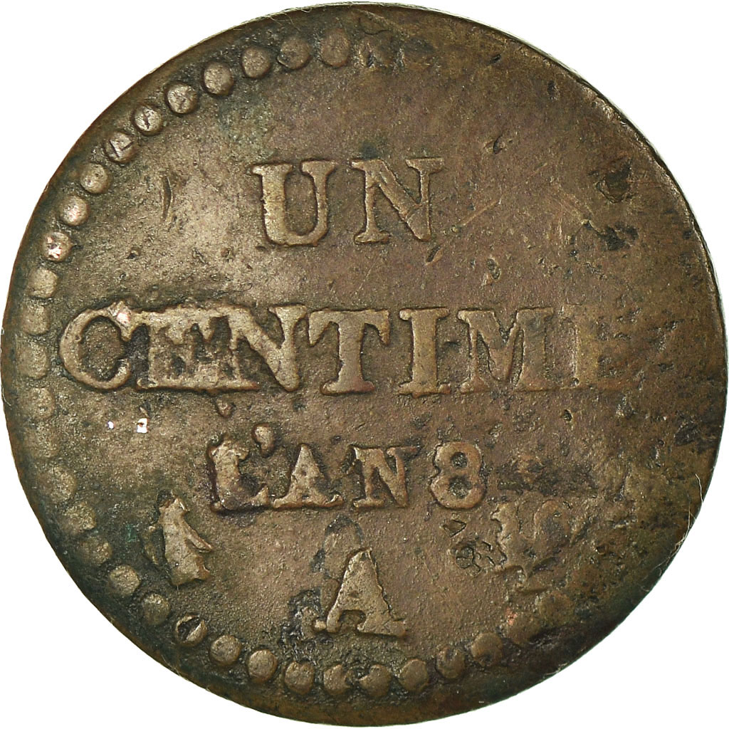 Coin, France, Dupré, Centime, AN 8, Paris, , Bronze, KM:646