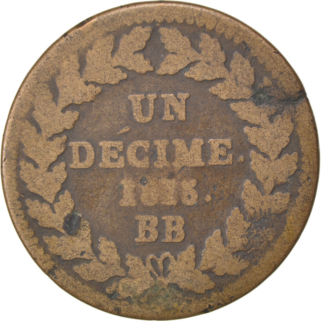Coin, France, Louis XVIII, Decime, 1815, Strasbourg, , Bronze