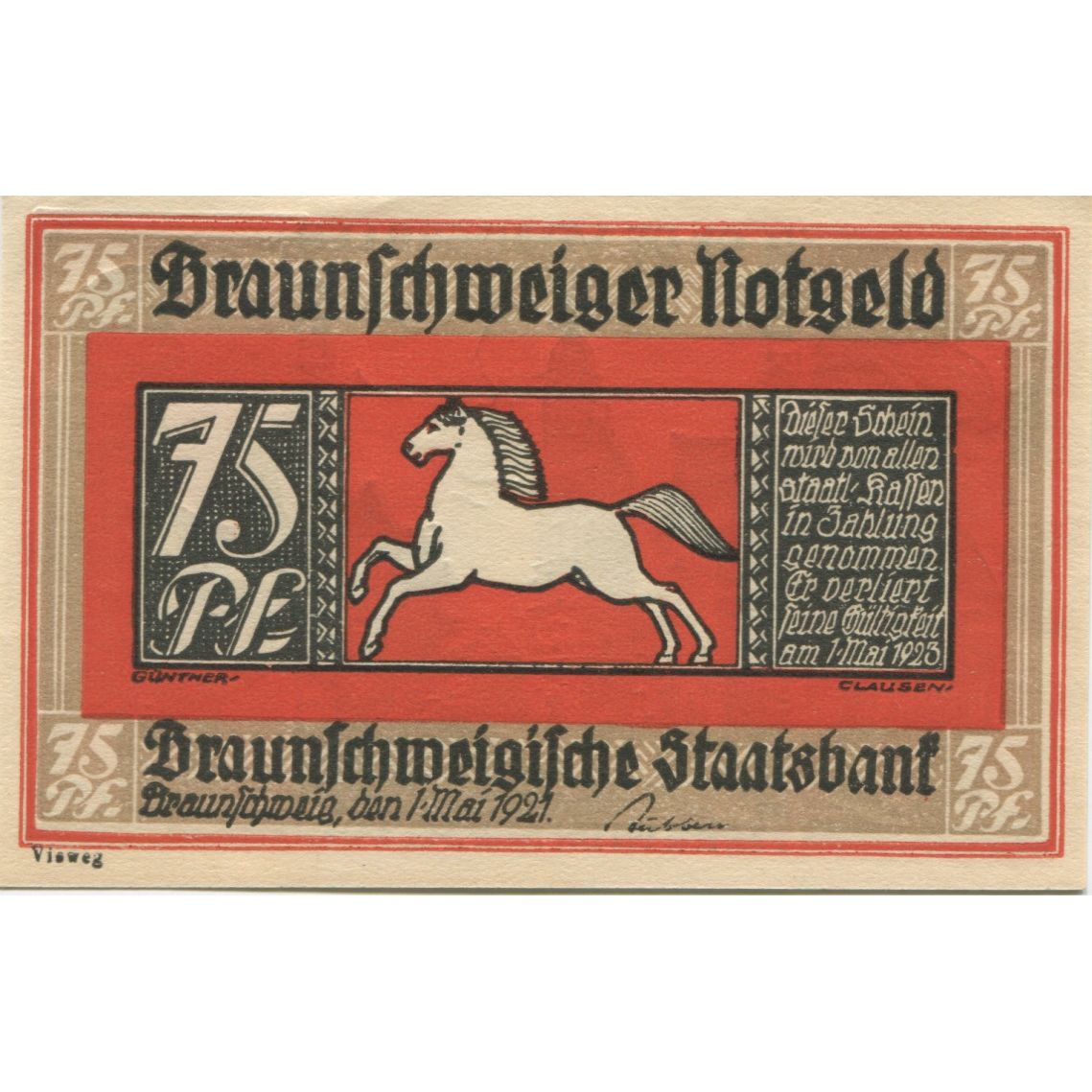 Banknote, Germany, Braunschweig Braunschweigische Staatsbank, 75 Pfennig