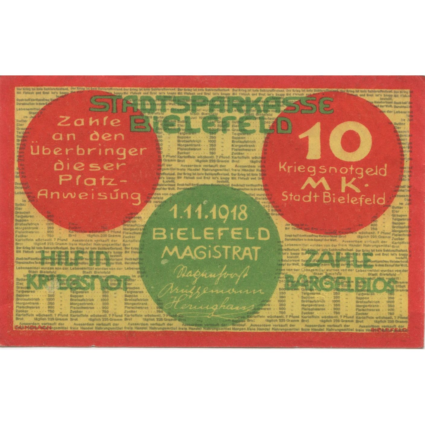 Billete, Alemania, Bielefeld Stadt, 10 Mark, Texte, 1919, 1919-02-01, EBC