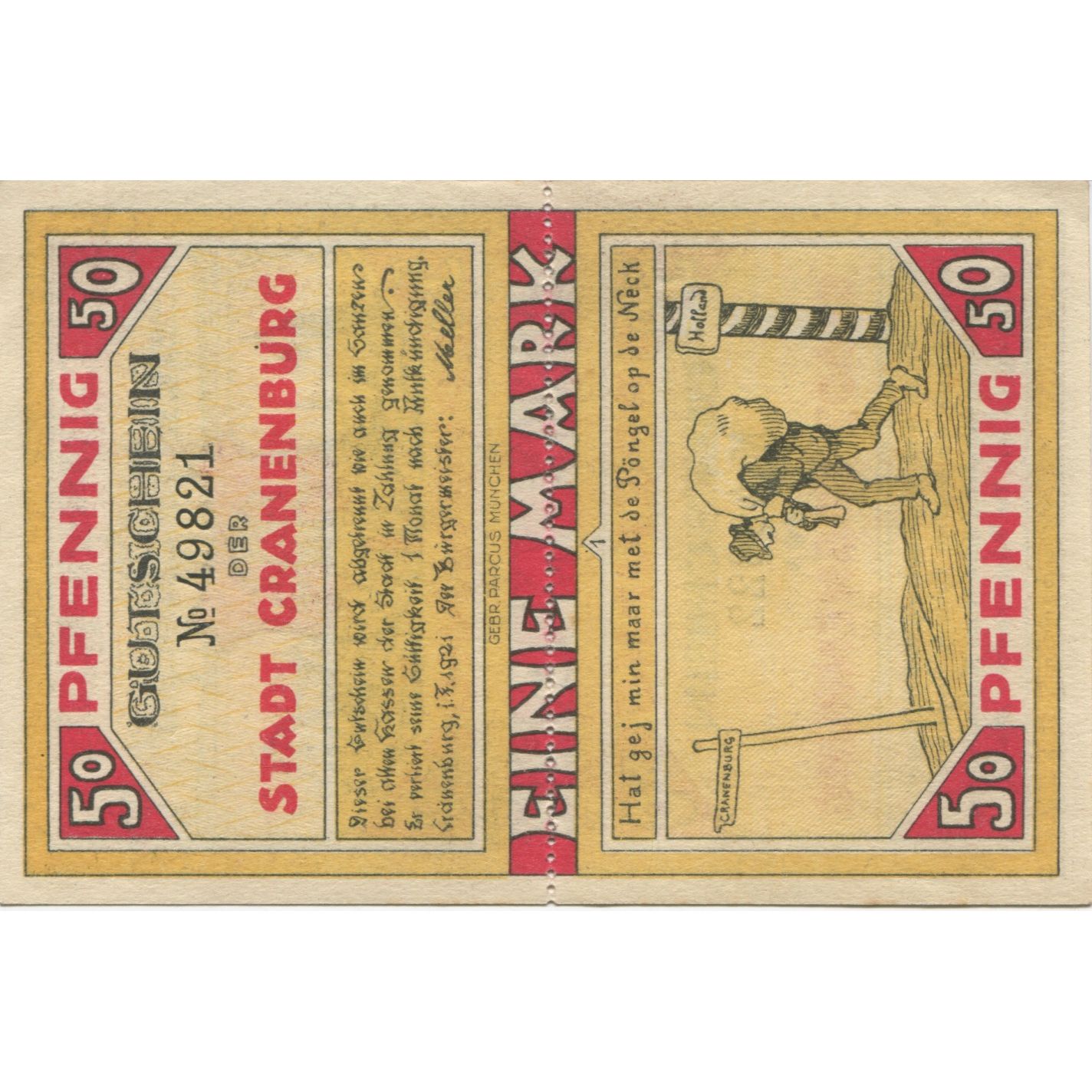 Billete, Alemania, Cranenburg Stadt, 1 Mark, Blason 2, 1921, 1921-02-01, EBC