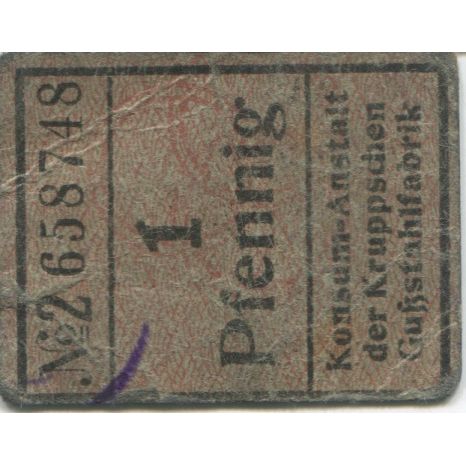 Billete, Alemania, Essen, Krupp, Konsum-Anstalt, 1 Pfennig, N.D, MBC