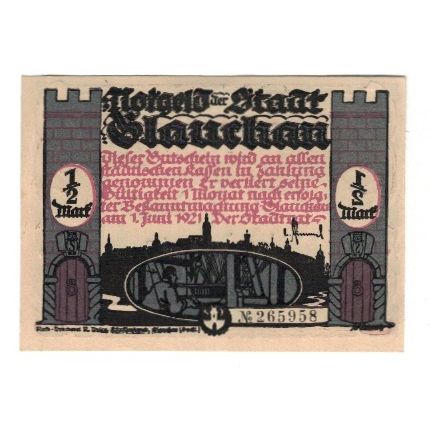 Billete, Alemania, Glauchau Stadt, 1/2 Mark, personnage 2, 1921, 1921-05-01