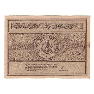 Billete, Alemania, Heide Stadt, 1 Mark, portrait, undated (1921), EBC
