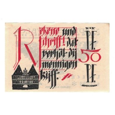 Billete, Alemania, Lübeck Stadtkasse, 1/2 Mark, Texte 2, 1921, 1921-05-01, EBC