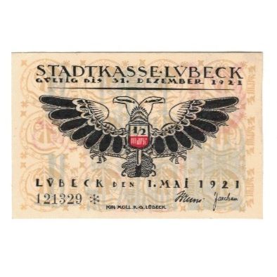 Billete, Alemania, Lübeck Stadtkasse, 1/2 Mark, Texte 3, 1921, 1921-05-01, EBC