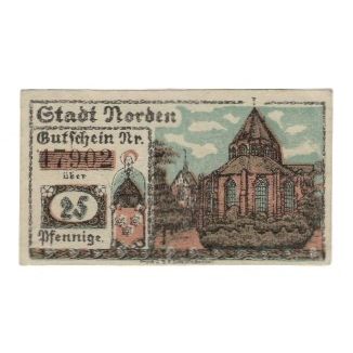 Billete, Alemania, Norden Stadt, 25 Pfennig, Texte, 1920, 1920-07-20, EBC