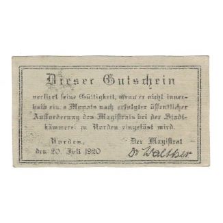 Billete, Alemania, Norden Stadt, 25 Pfennig, Texte, 1920, 1920-07-20, EBC