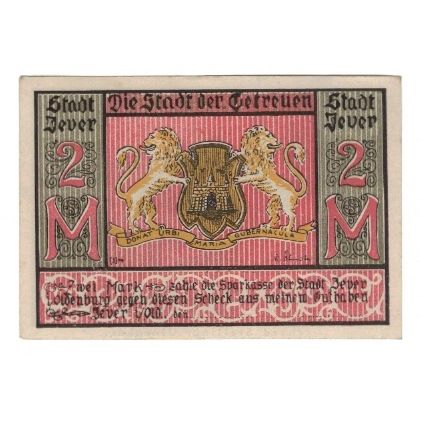 Billete, Alemania, Jever Sparkasse der Stadt, 2 Mark, Batiment, 1922, EBC