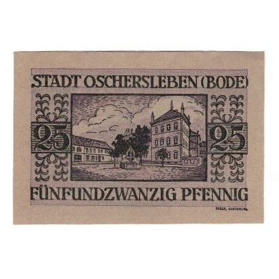 Banknote, Germany, Oschersleben a.Bode Stadt, 25 Pfennig, texte 1, 1921