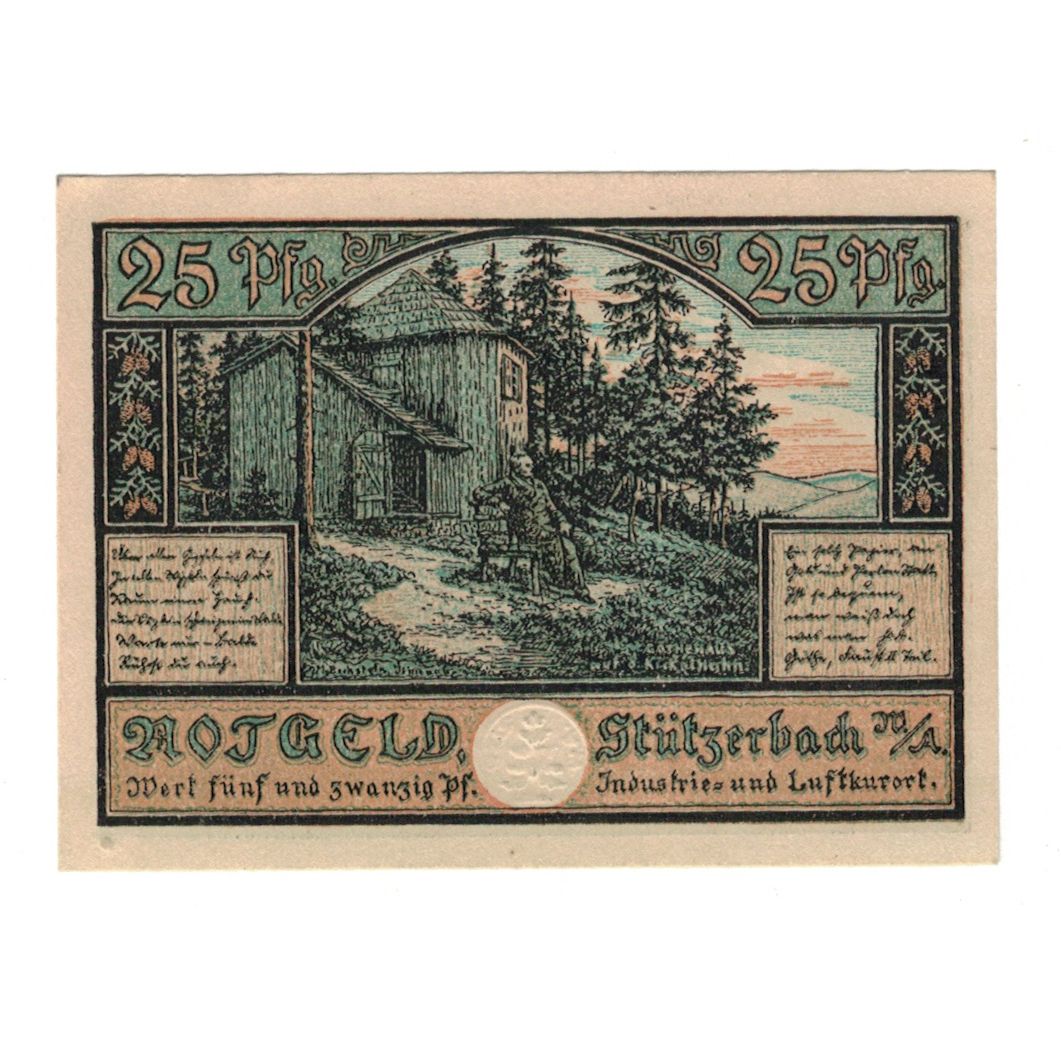 Banknote, Germany, Stützerbach Weimarischer Anteil Gemeinde, 25 Pfennig
