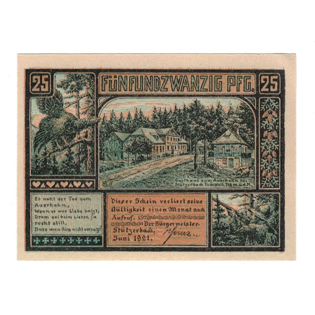 Banknote, Germany, Stützerbach Weimarischer Anteil Gemeinde, 25 Pfennig