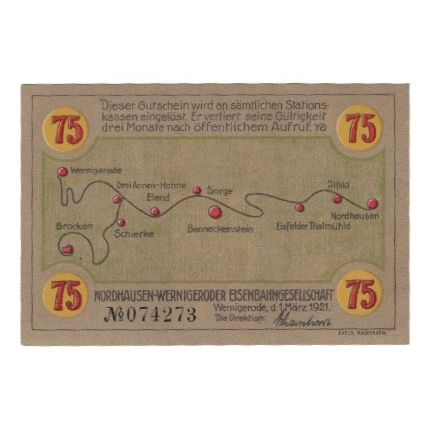Billete, Alemania, Wernigerode Nordhausen-Wernigeroder Eisenbahngesellschaft, 75