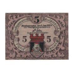 Billete, Alemania, Zeulenroda Stadt, 5 Pfennig, Batiment, 1920, 1920-01-01, EBC