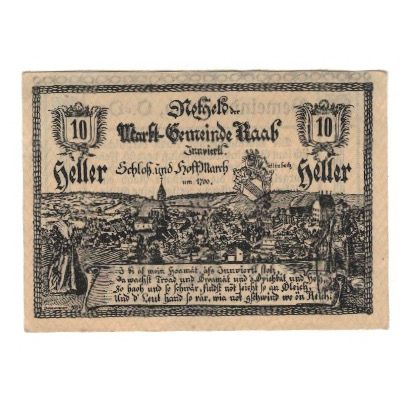 Billete, Austria, Raab O.Ö. Marktgemeinde, 10 Heller, Texte, 1920, 1920-02-26