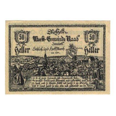 Billete, Austria, Raab O.Ö. Marktgemeinde, 50 Heller, Texte, 1920, 1920-02-26