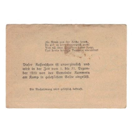 Billete, Austria, Kammern am Kamp N.Ö. Gemeinde, 20 Heller, Texte, 1920
