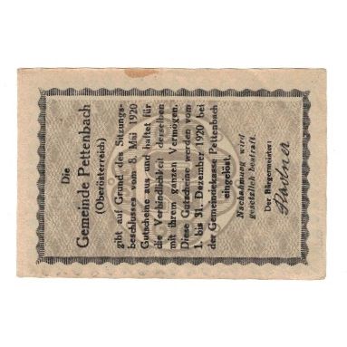 Billete, Austria, Pettenbach O.Ö. Gemeinde, 20 Heller, Texte, 1920, 1920-12-31