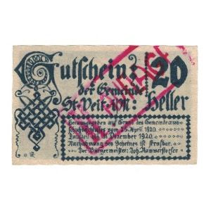 Billete, Austria, St. Veit im Mühlkreis O.Ö. Gemeinde, 20 Heller, Batiment