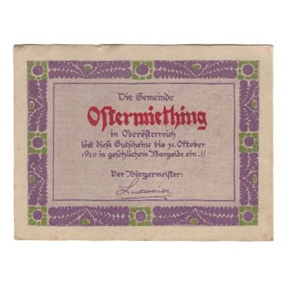 Billete, Austria, Ostermiething O.Ö. Gemeinde, 40 Heller, personnage, 1920