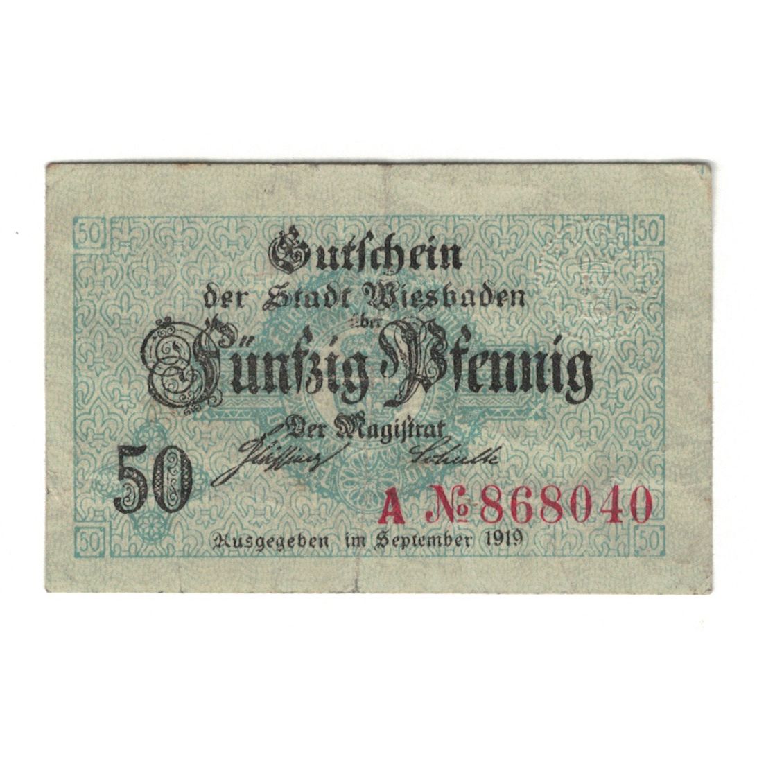 Banknote, Germany, Wiesbaden Stadt, 50 Pfennig, valeur faciale, 1917 (1918)