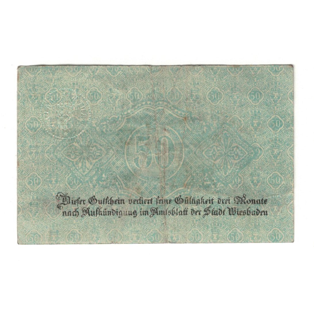 Banknote, Germany, Wiesbaden Stadt, 50 Pfennig, valeur faciale, 1917 (1918)