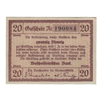 Billete, Alemania, Norder und Süderdithmarschen Kreise, 20 Pfennig, Texte