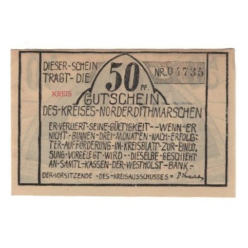 Billete, Alemania, Norder-Dithmarschen Kreis (Sitz in Heide), 50 Pfennig