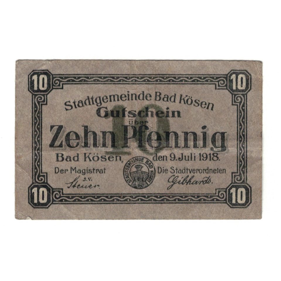 Banknote, Germany, Kösen Bad Stadt, 10 Pfennig, paysage, 1918, 1918-07-09